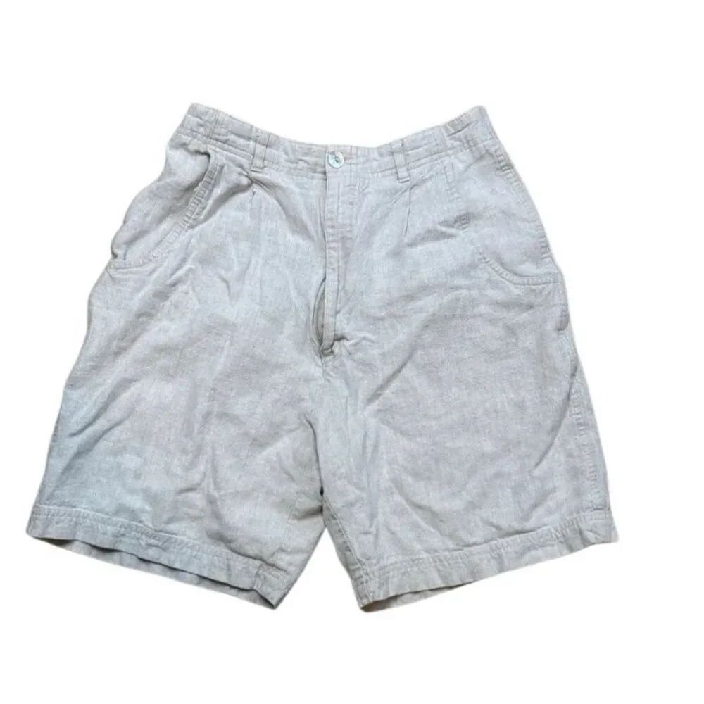 90s Vintage Sigrid Olsen Tan linen rayon Bermuda shorts 6